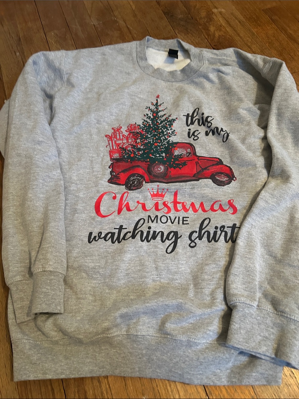 Christmas Movie Watching Sweatshirt - Gray with Red Truck